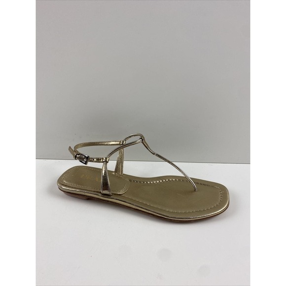 Prada Metallic Leather Flat T Strap Slingback Sandals Women’s Size 35 - Picture 3 of 8